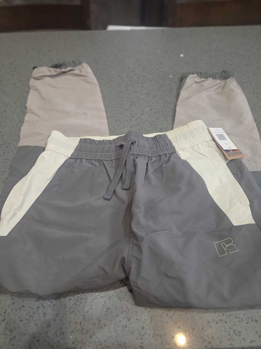 Russell Athletic Two-Tone Gray and Cream Track Pants